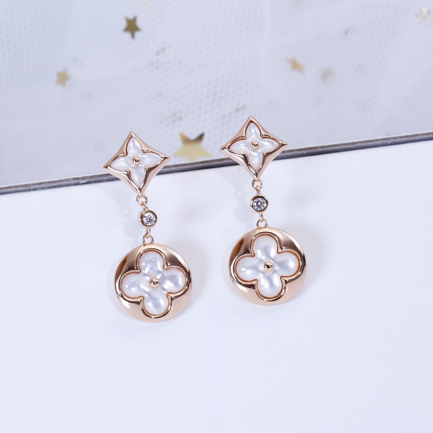 [Grace Jewelry]STAR AND SUN PINK GOLD MOP DROP EARRINGS