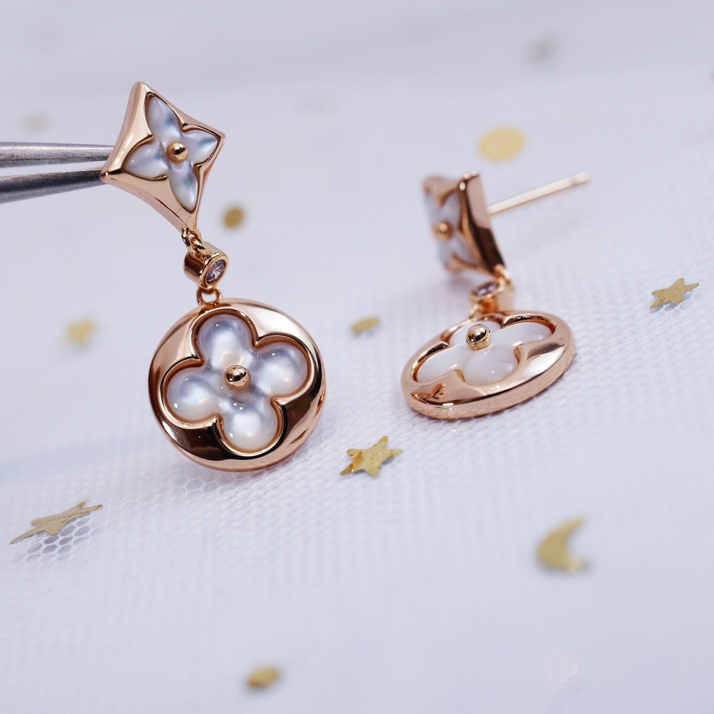 [Grace Jewelry]STAR AND SUN PINK GOLD MOP DROP EARRINGS