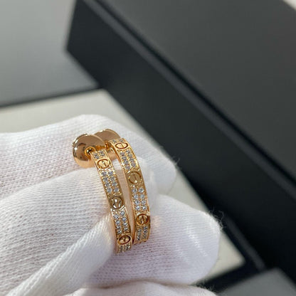 [Grace Jewelry]LOVE DIAMOND PINK GOLD HOOP EARRINGS