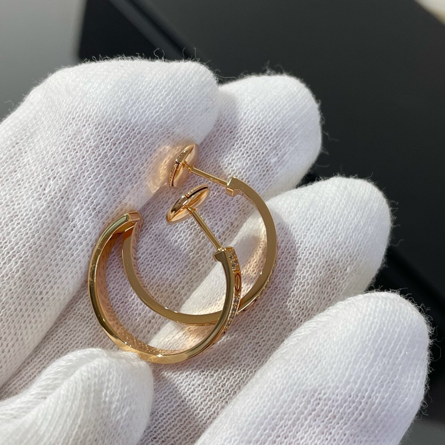 [Grace Jewelry]LOVE DIAMOND PINK GOLD HOOP EARRINGS