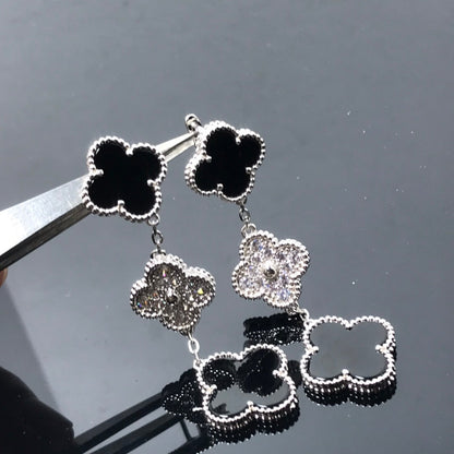 [Grace Jewelry]CLOVER 3 MOTIF DIAMOND ONYX SILVER EARRINGS