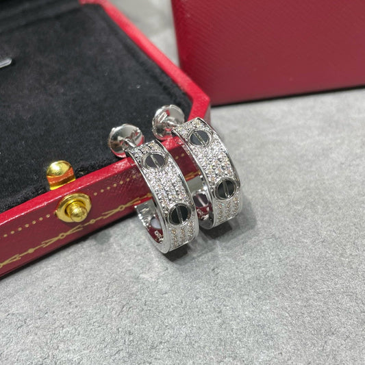 [Grace Jewelry]LOVE CERAMIC DIAMOND PAVED SILVER EARRINGS