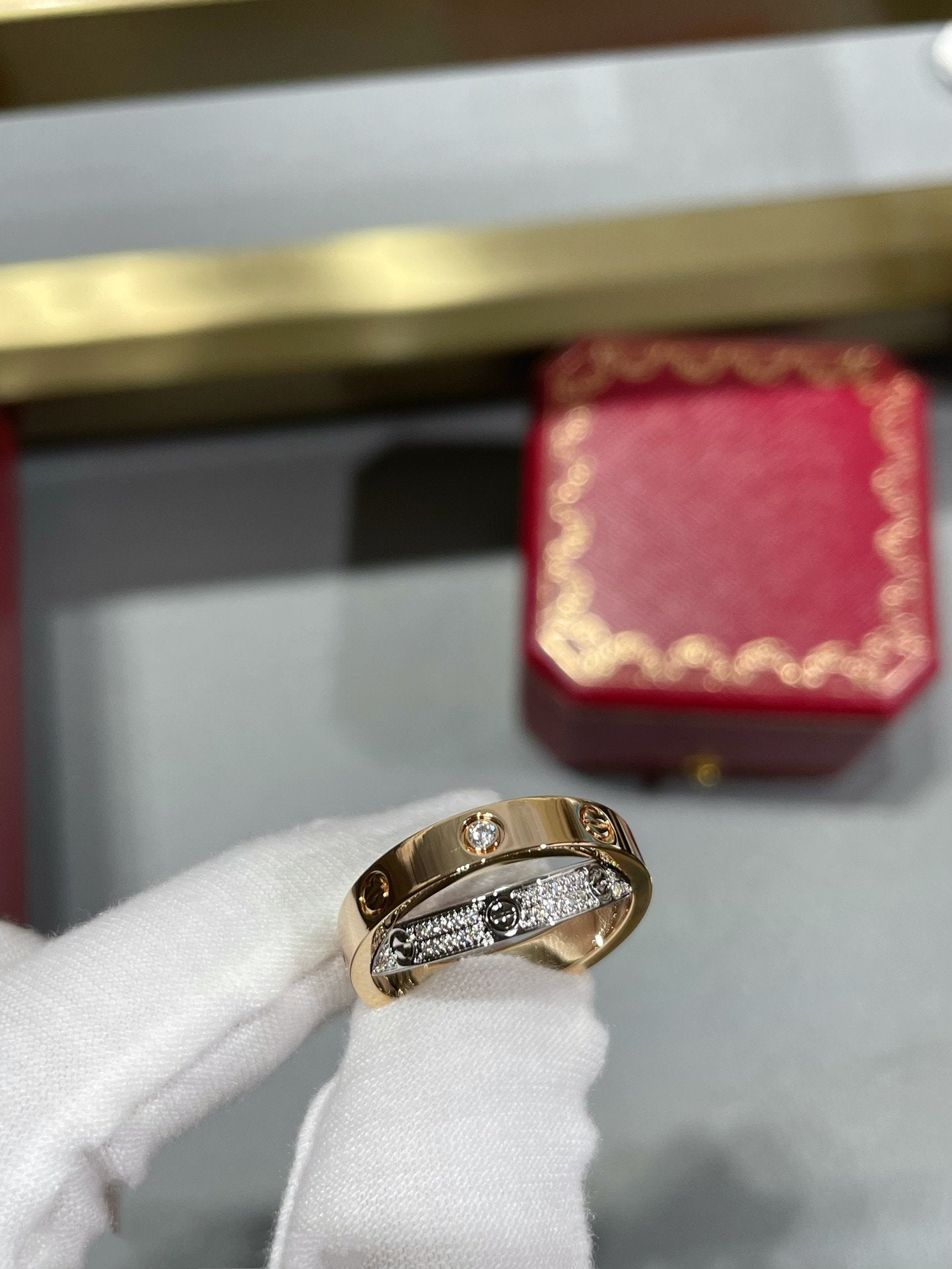 [Grace Jewelry]LOVE PINK GOLD SILVER DIAMOND DOUBLE RING