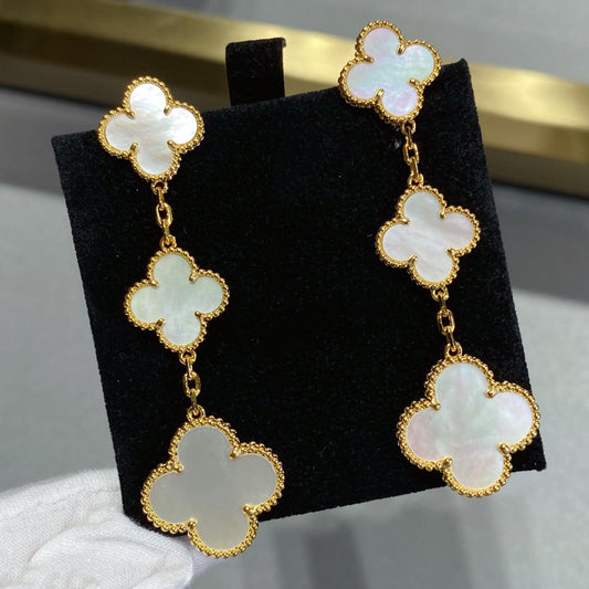 [Grace Jewelry]CLOVER MOP 3 MOTIFS GOLD EARRINGS