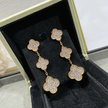 [Grace Jewelry]CLOVER 3 MOTIFS DIAMOND PAVED ROSE GOLD EARRINGS