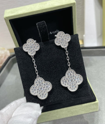 [Grace Jewelry]CLOVER 2 MOTIFS DIAMOND PAVED SILVER EARRINGS