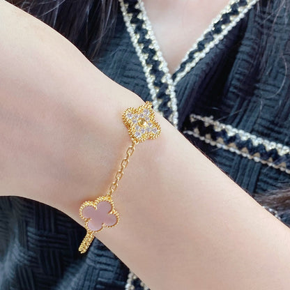 [Grace Jewelry]CLOVER 5 MOTIF DIAMOND PINK MOP PINK GOLD BRACELET