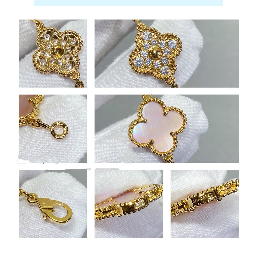 [Grace Jewelry]CLOVER 5 MOTIF DIAMOND PINK MOP PINK GOLD BRACELET