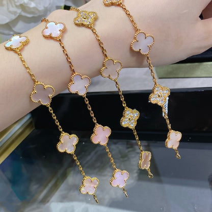 [Grace Jewelry]CLOVER 5 MOTIF DIAMOND PINK MOP PINK GOLD BRACELET