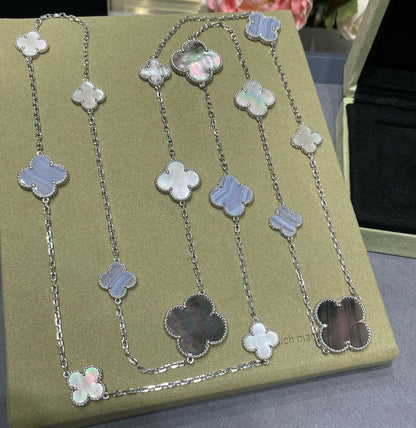 [Grace Jewelry]CLOVER 16 MOTIF CHALCEDONY MOP SILVER NECKLACE