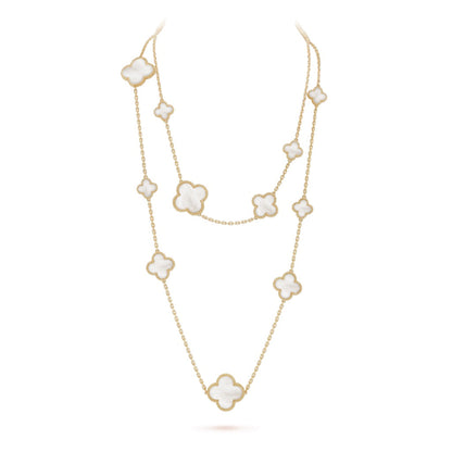 [Grace Jewelry]CLOVER 16 MOTIF WHITE MOP GOLD NECKLACE