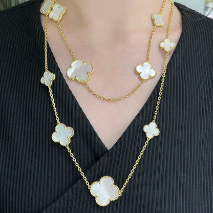 [Grace Jewelry]CLOVER 16 MOTIF WHITE MOP GOLD NECKLACE