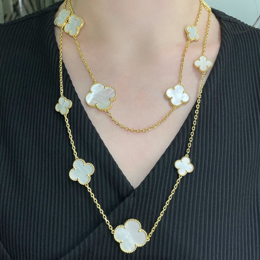 [Grace Jewelry]CLOVER 16 MOTIF WHITE MOP GOLD NECKLACE