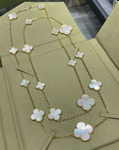 [Grace Jewelry]CLOVER 16 MOTIF WHITE MOP GOLD NECKLACE