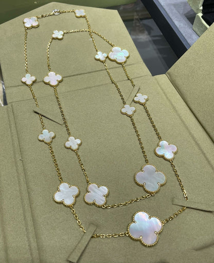 [Grace Jewelry]CLOVER 16 MOTIF WHITE MOP GOLD NECKLACE