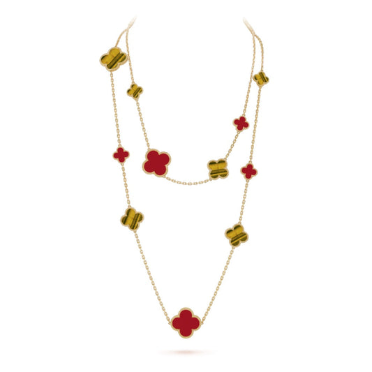 [Grace Jewelry]CLOVER 16 MOTIF CARNELIAN TIGER EYE ROSE GOLD NECKLACE