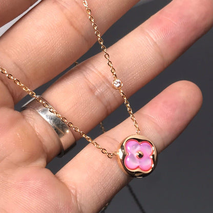 [Grace Jewelry]COLOR BLOSSOM PINK MOP SUN GOLD NECKLACE