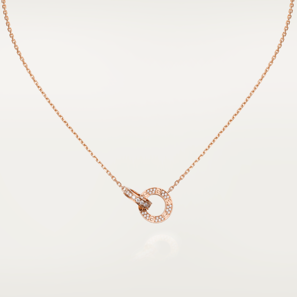 [Grace Jewelry]LOVE 7.6MM NECKLACE ROSE GOLD AND SILVER  FULL DIAMOND