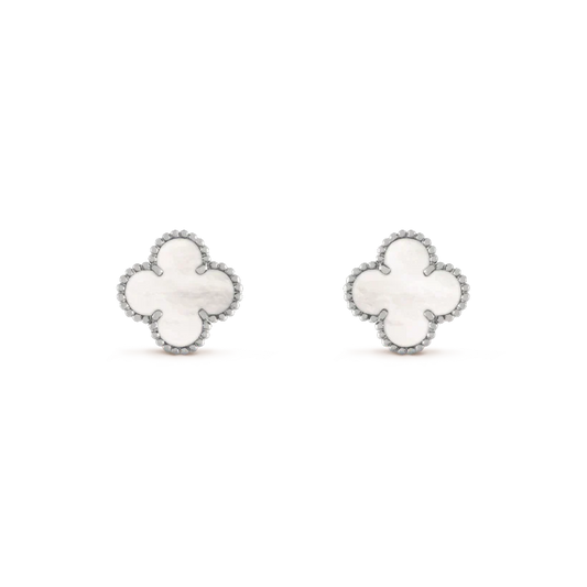 [Grace Jewelry]CLOVER MEDIUM 1 MOTIFS  WHITE MOP EARRINGS SILVER