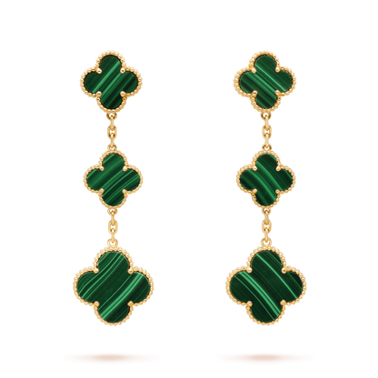 [Grace Jewelry]CLOVER MALACHITE 3 MOTIFS GOLD