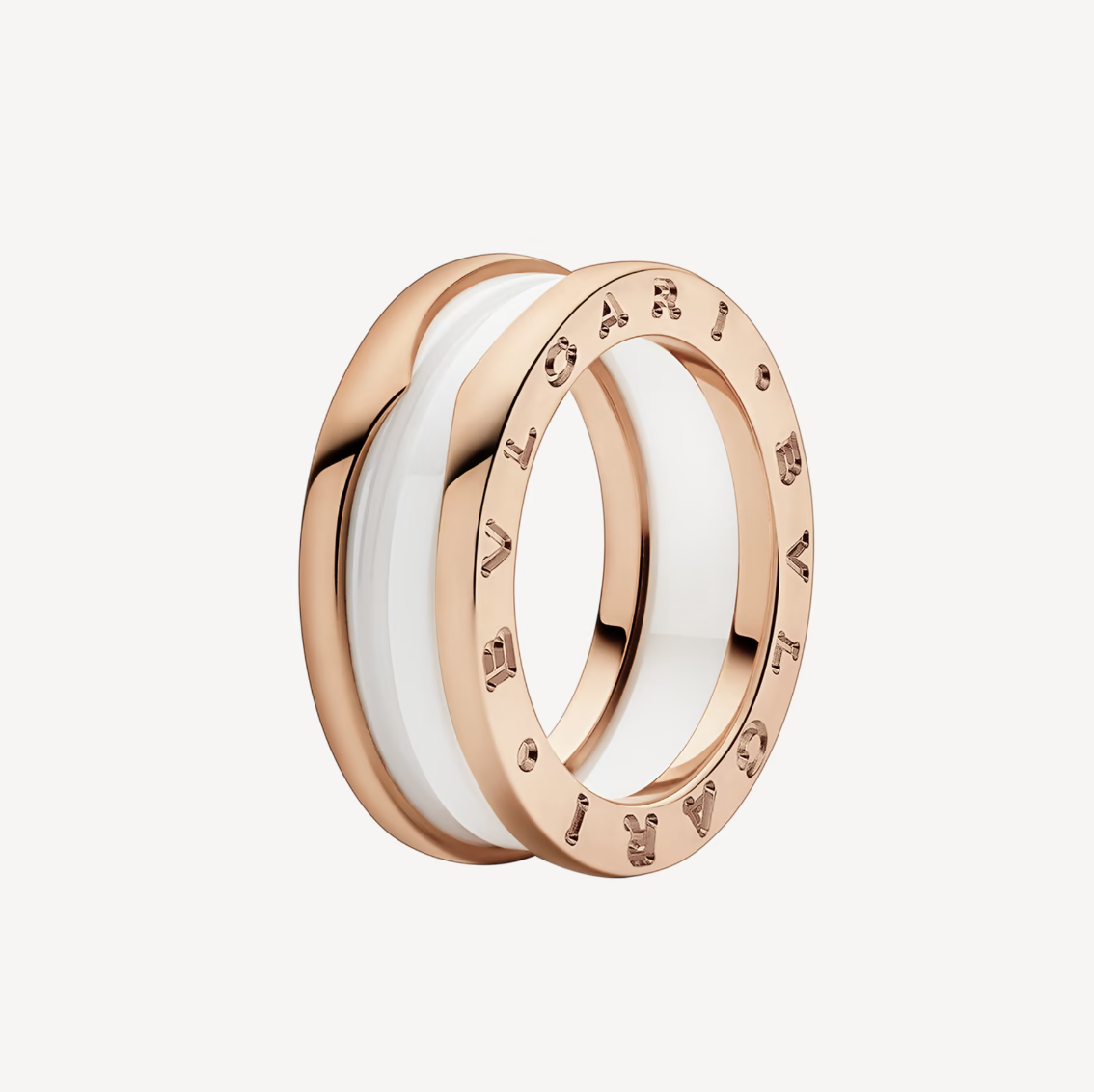 [Grace Jewelry]ZERO 1 TWO-BAND LOOPS AND WHITE CERAMIC SPIRAL PINK GOLD RING