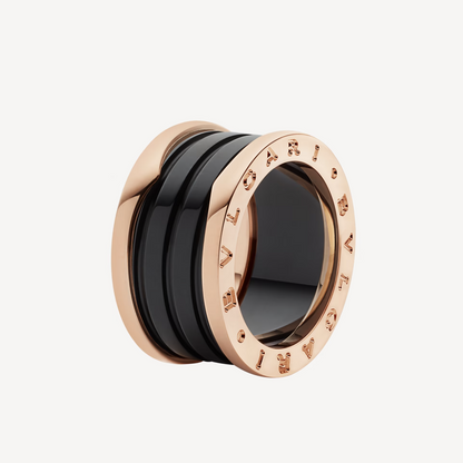 [Grace Jewelry]ZERO 1 FOUR-BAND LOOPS AND BLACK CERAMIC SPIRAL PINK GOLD RING