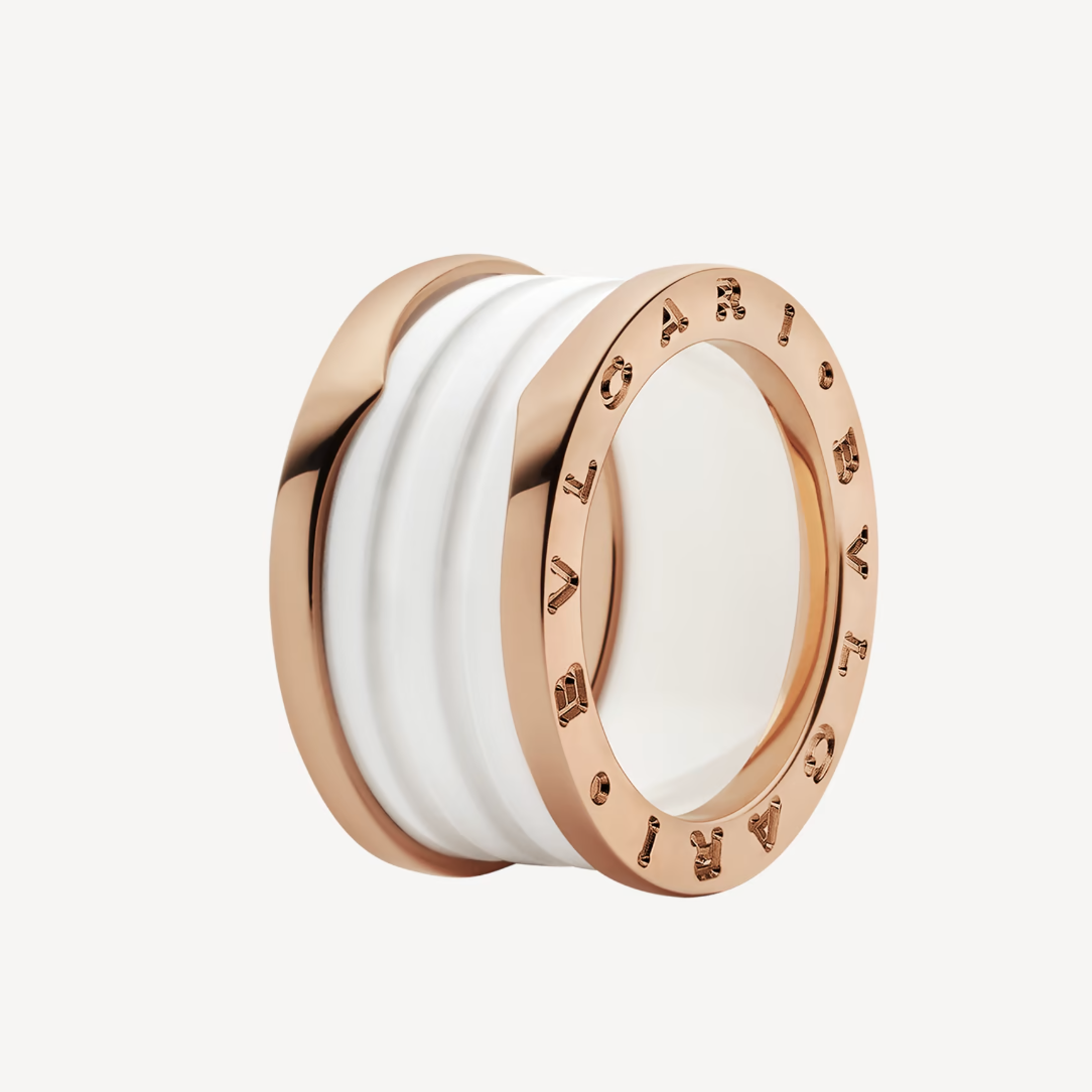 [Grace Jewelry]ZERO 1 FOUR-BAND LOOPS AND WHITE CERAMIC SPIRAL PINK GOLD RING