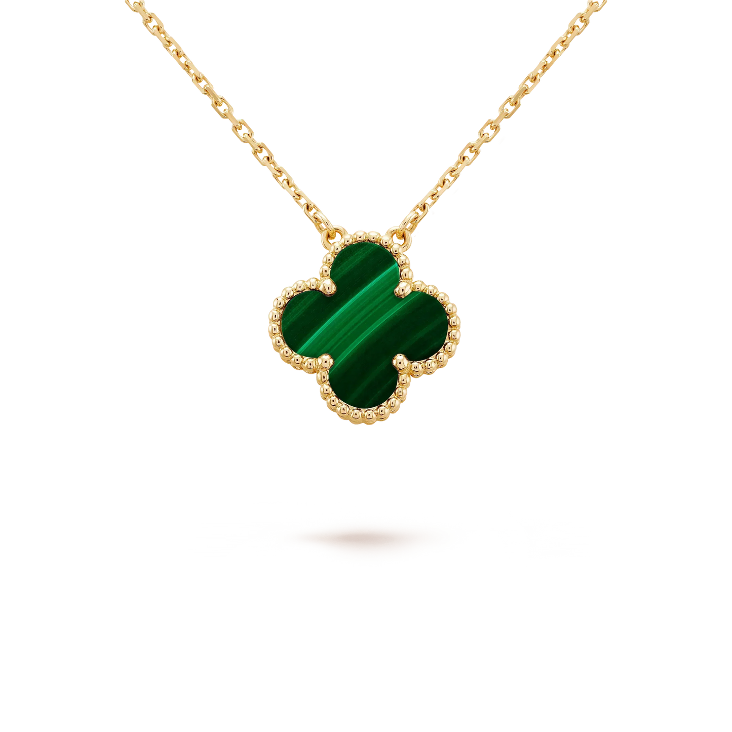 [Grace Jewelry]CLOVER 15MM MALACHITE SINGLE FLOWER  NECKLACE