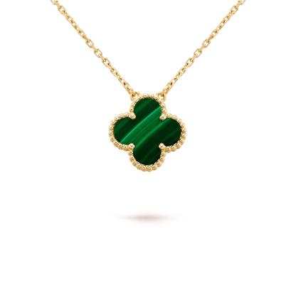 [Grace Jewelry]CLOVER 15MM MALACHITE SINGLE FLOWER  NECKLACE