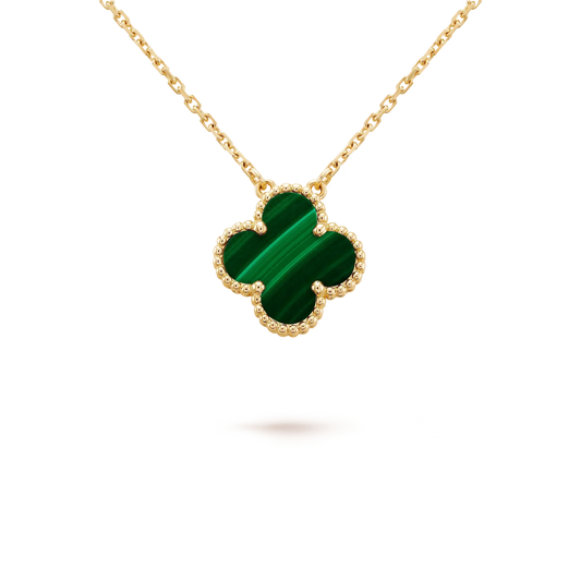 [Grace Jewelry]CLOVER 15MM MALACHITE SINGLE FLOWER  NECKLACE