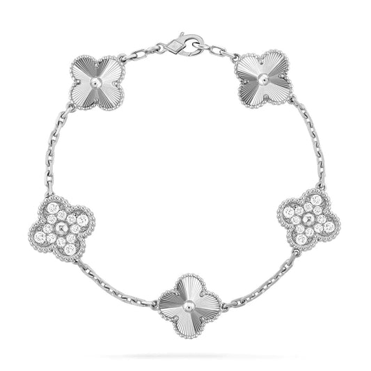 [Grace Jewelry]CLOVER 5 MOTIF SILVER DIAMOND BRACELET