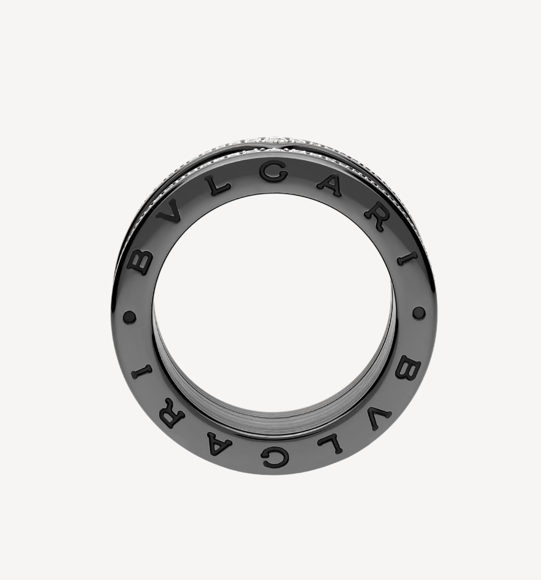 [Grace Jewelry]ZERO 1 ROCK FOUR-BAND BLACK CERAMIC WITH STUDDED SPIRAL AND PAVED DIAMONDS RING