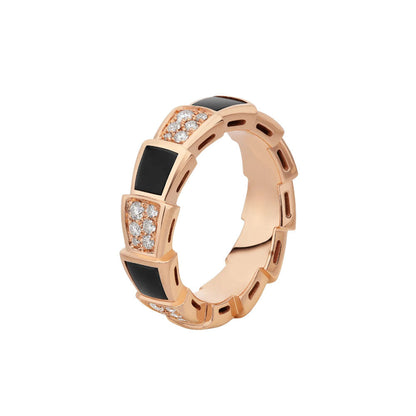 [Grace Jewelry]SERPENTI RING PINK GOLD BLACK MOP DIAMOND PAVED 4MM