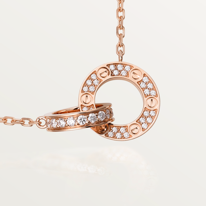 [Grace Jewelry]LOVE 7.6MM NECKLACE ROSE GOLD AND SILVER  FULL DIAMOND