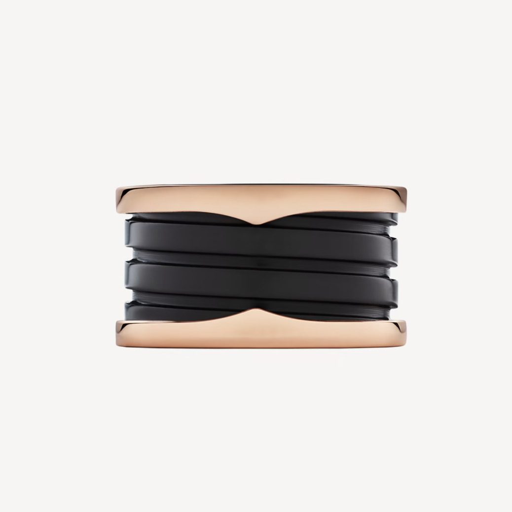 [Grace Jewelry]ZERO 1 FOUR-BAND LOOPS AND BLACK CERAMIC SPIRAL PINK GOLD RING