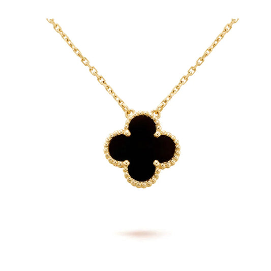 [Grace Jewelry]CLOVER 15MM BLACK ONYX SINGLE FLOWER NECKLACE