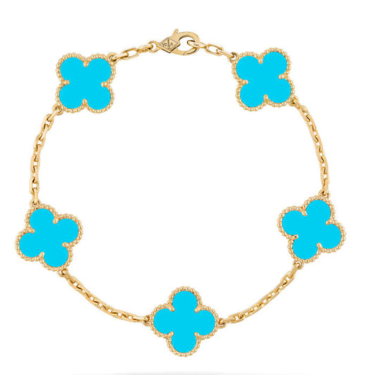 [Grace Jewelry]CLOVER 5 MOTIFS TURQUOISE BRACELET