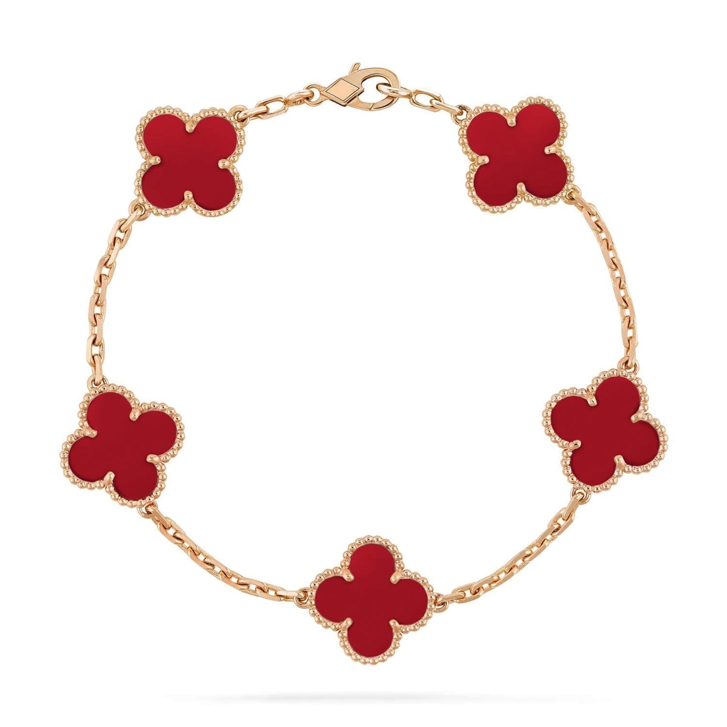 [Grace Jewelry]CLOVER 5 MOTIFS RED AGATE  BRACELET