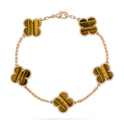 [Grace Jewelry]CLOVER  5 MOTIFS TIGER EYE BRACELET