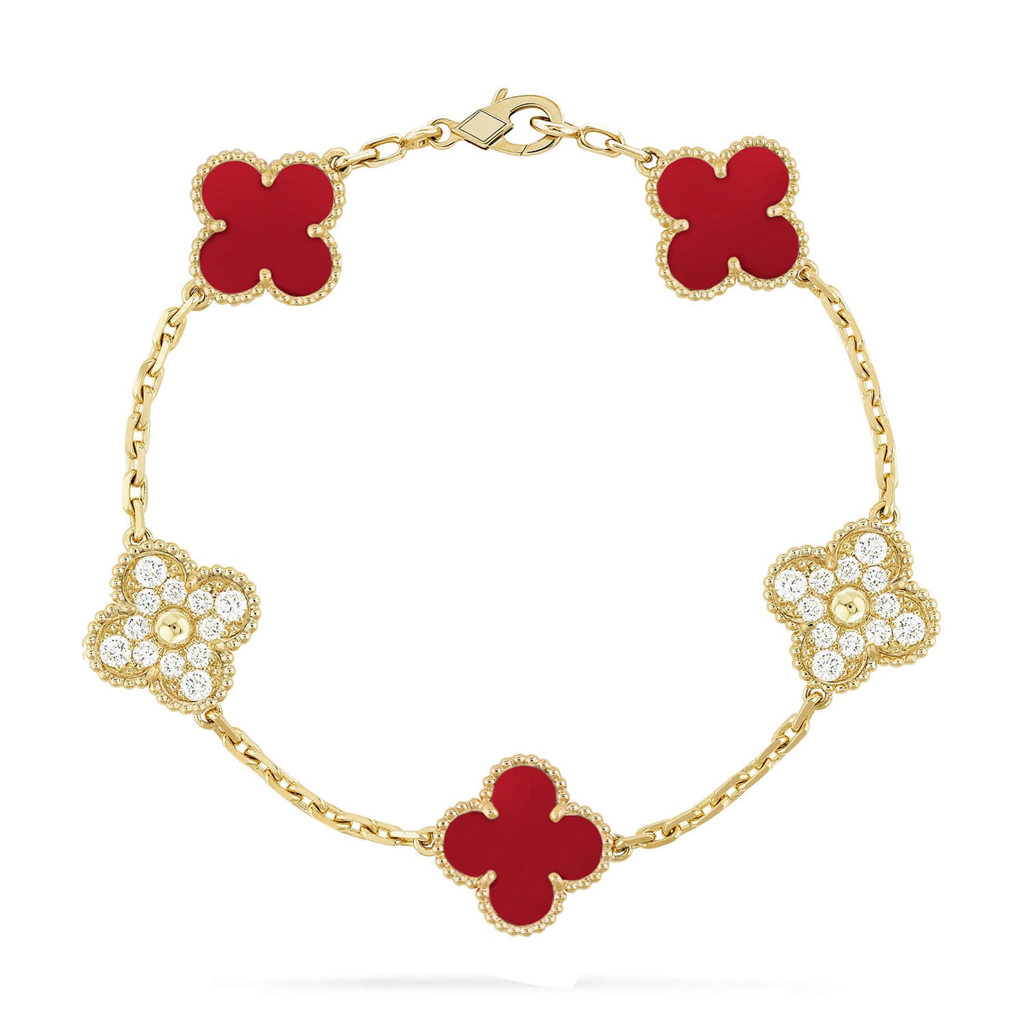 [Grace Jewelry]CLOVER 5 MOTIFS CARNELIAN DIAMOND BRACELET