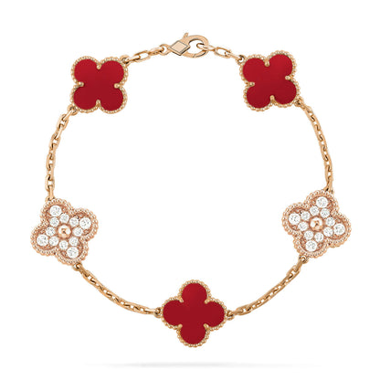 [Grace Jewelry]CLOVER 5 MOTIFS CARNELIAN DIAMOND BRACELET