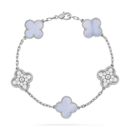 [Grace Jewelry]CLOVER  5 MOTIF DIAMOND PURPLE CHALCEDONY BRACELET SILVER