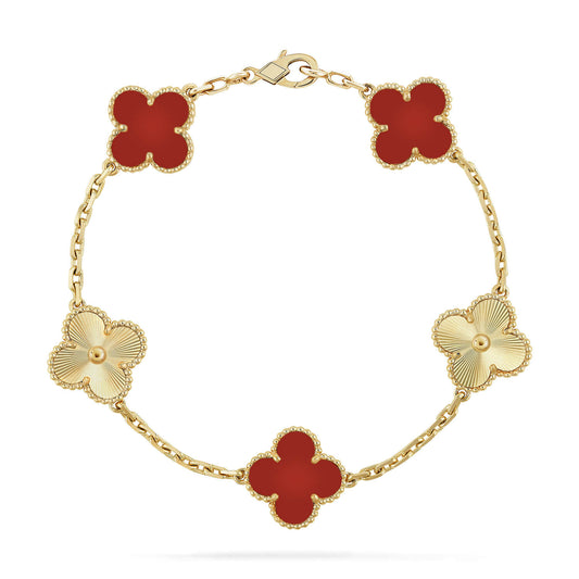 [Grace Jewelry]CLOVER  5 MOTIFS CARNELIAN GOLD BRACELET