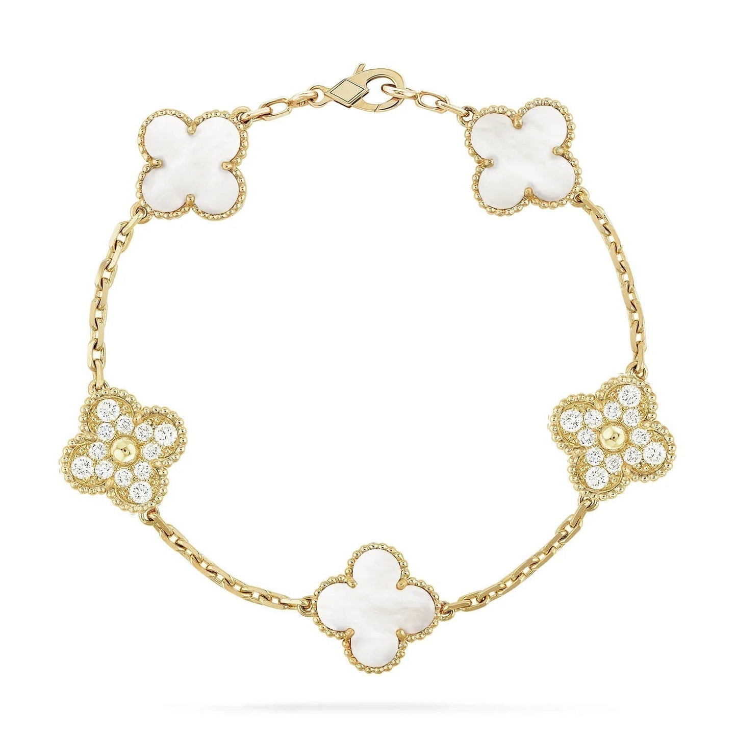 [Grace Jewelry]CLOVER BRACELET 5 MOTIF WHITE MOP DIAMOND