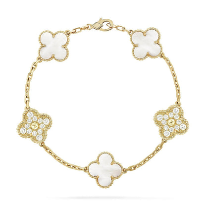 [Grace Jewelry]CLOVER BRACELET 5 MOTIF WHITE MOP DIAMOND