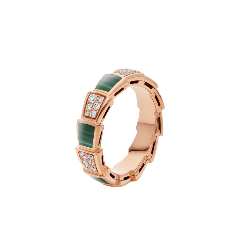 [Grace Jewelry]SERPENTI RING PINK GOLD MALACHITE DIAMOND PAVED 4MM