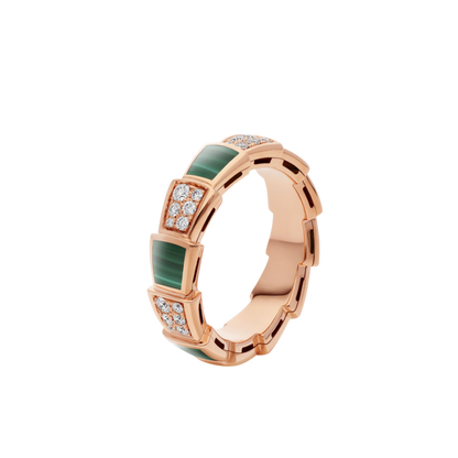 [Grace Jewelry]SERPENTI RING PINK GOLD MALACHITE DIAMOND PAVED 4MM