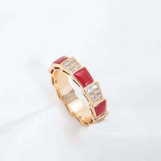 [Grace Jewelry]SERPENTI RING PINK GOLD CARNELIAN DIAMOND PAVED 4MM