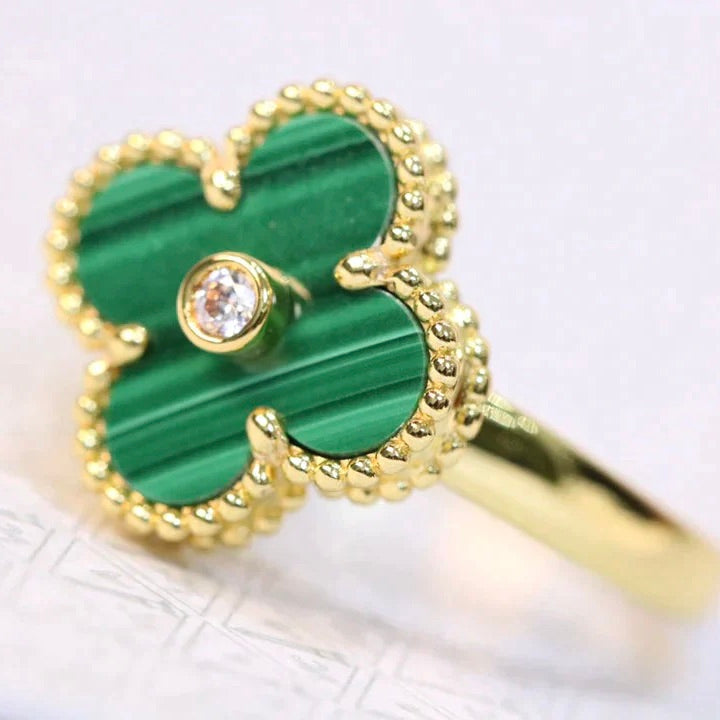 [Grace Jewelry]CLOVER MALACHITE RING GOLD DIAMOND