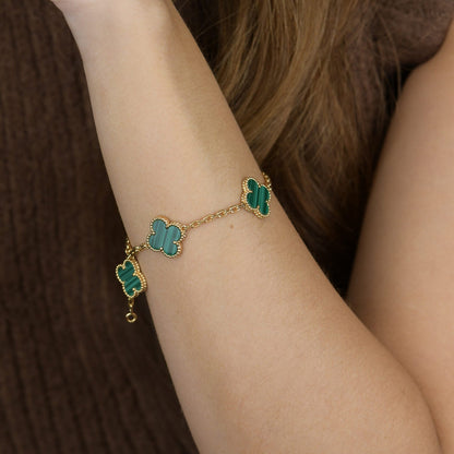 [Grace Jewelry]CLOVER 5 MOTIFS MALACHITE BRACELET